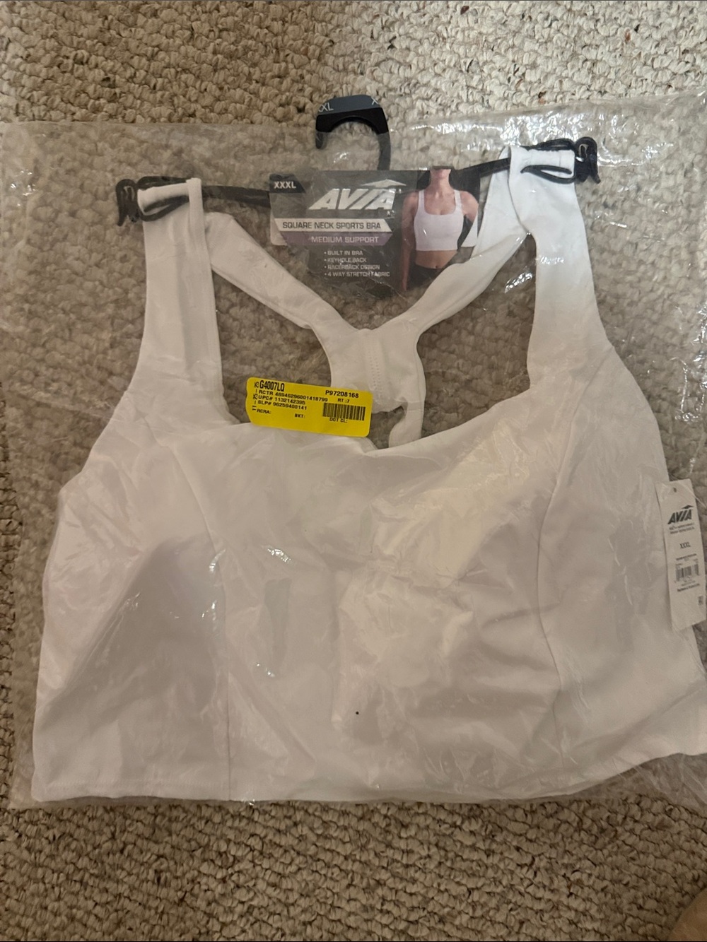 Avia White Square Neck Sports Bra - Supportive Racerback